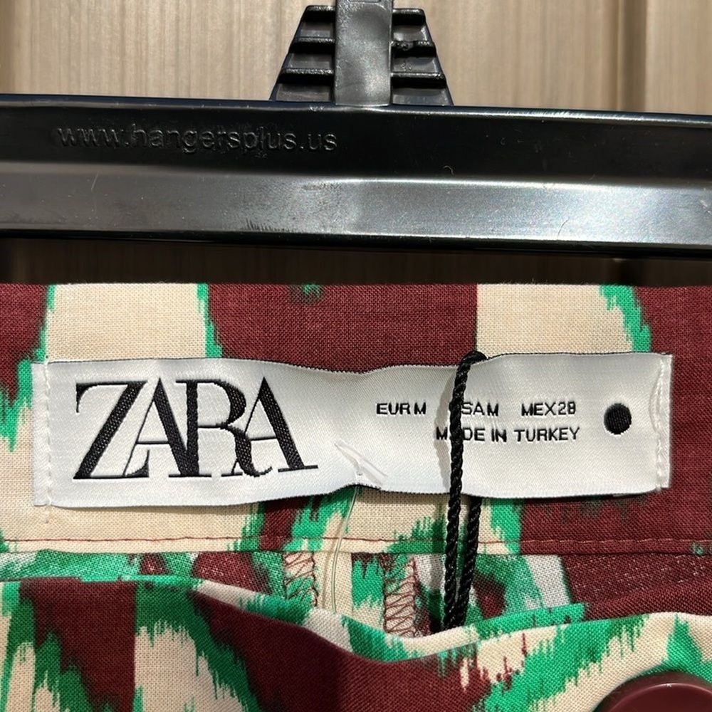 Zara Geometric Ikat Print Cotton Pants Straight Leg M Artsy Boho Psychedelic - Picture 7 of 12